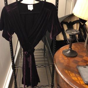 Purple velvet wrap dress